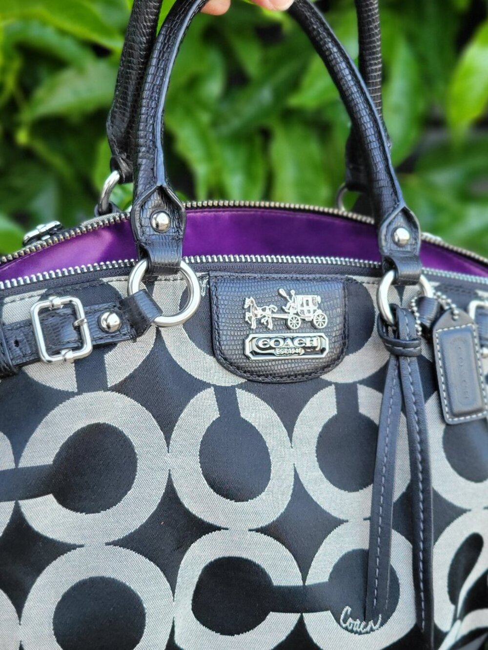 Y2K Vintage COACH MADISON SOPHIA OPTIC BLACK GRAY CANVAS SATCHEL PURSE - Picture 10 of 10